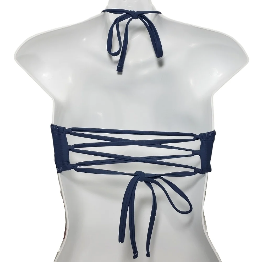 Xhilaration Indigo Halter Lace Up Crotchet Top